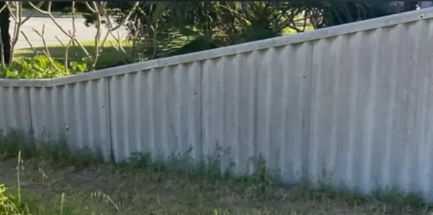 Corrugated Super Six fence panels beside a garden